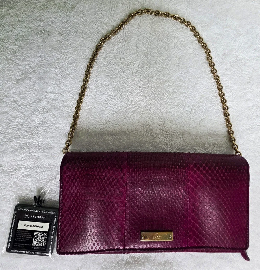 Gucci Women’s Purple Snakeskin Wallet on A Chain Gold HW w/COA
